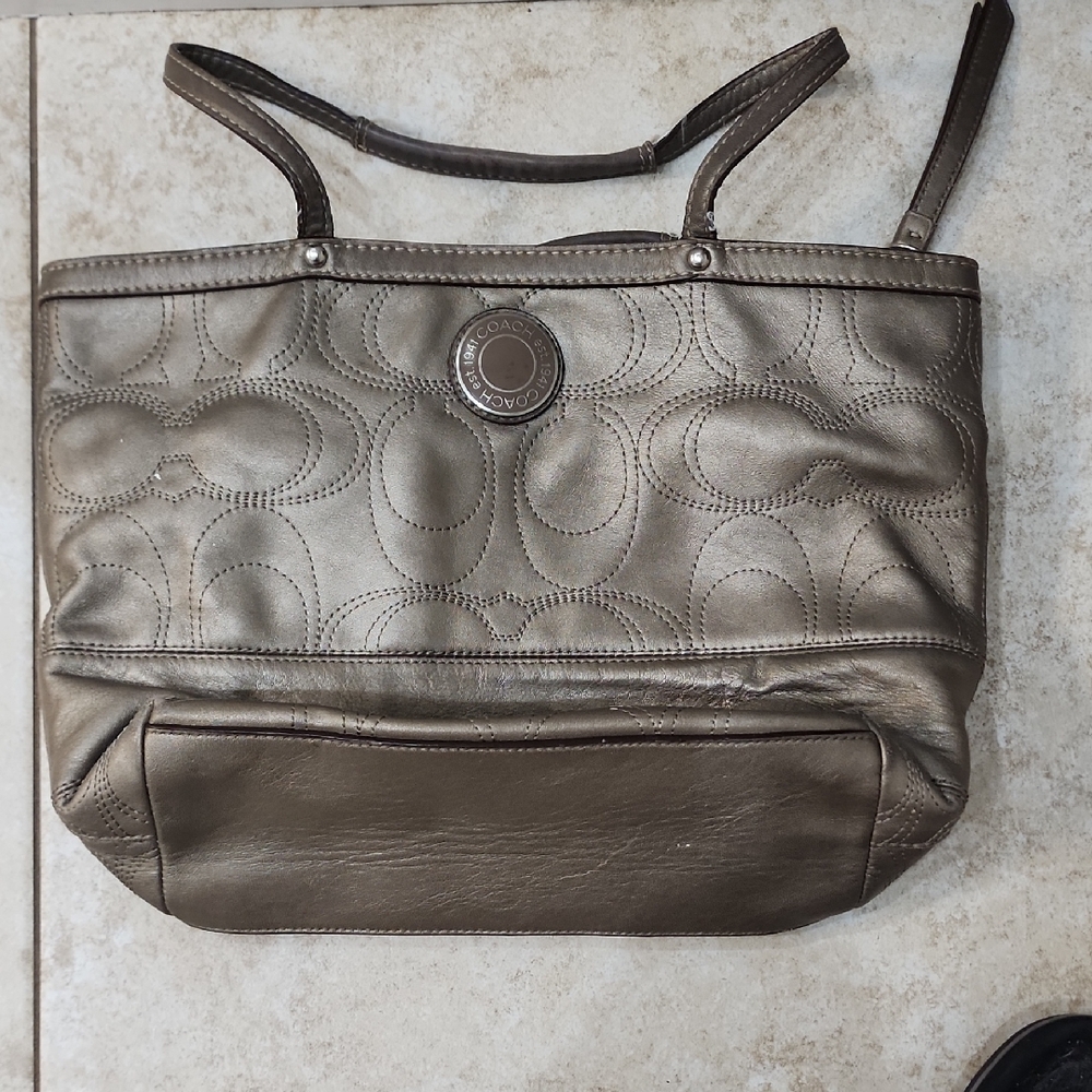 Coach Metallic Taupe Tote Bag